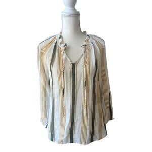 LUCKY BRAND Yellow Striped Peasant Blouse Size Small